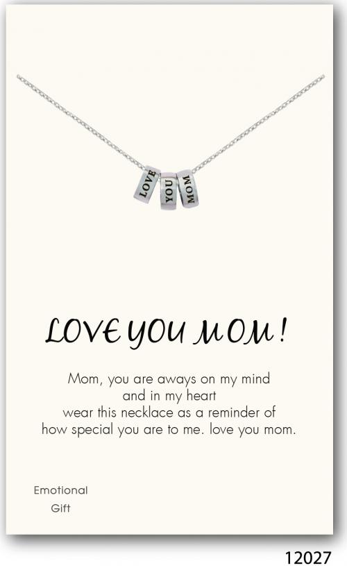 Love you mom silver pendant